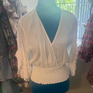 Chic White Ruffle Sleeve Blouse